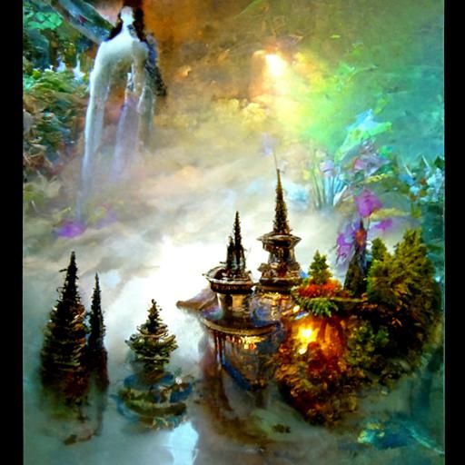 Ethereal Fantasy Scene: Majestic Secrets in Mist