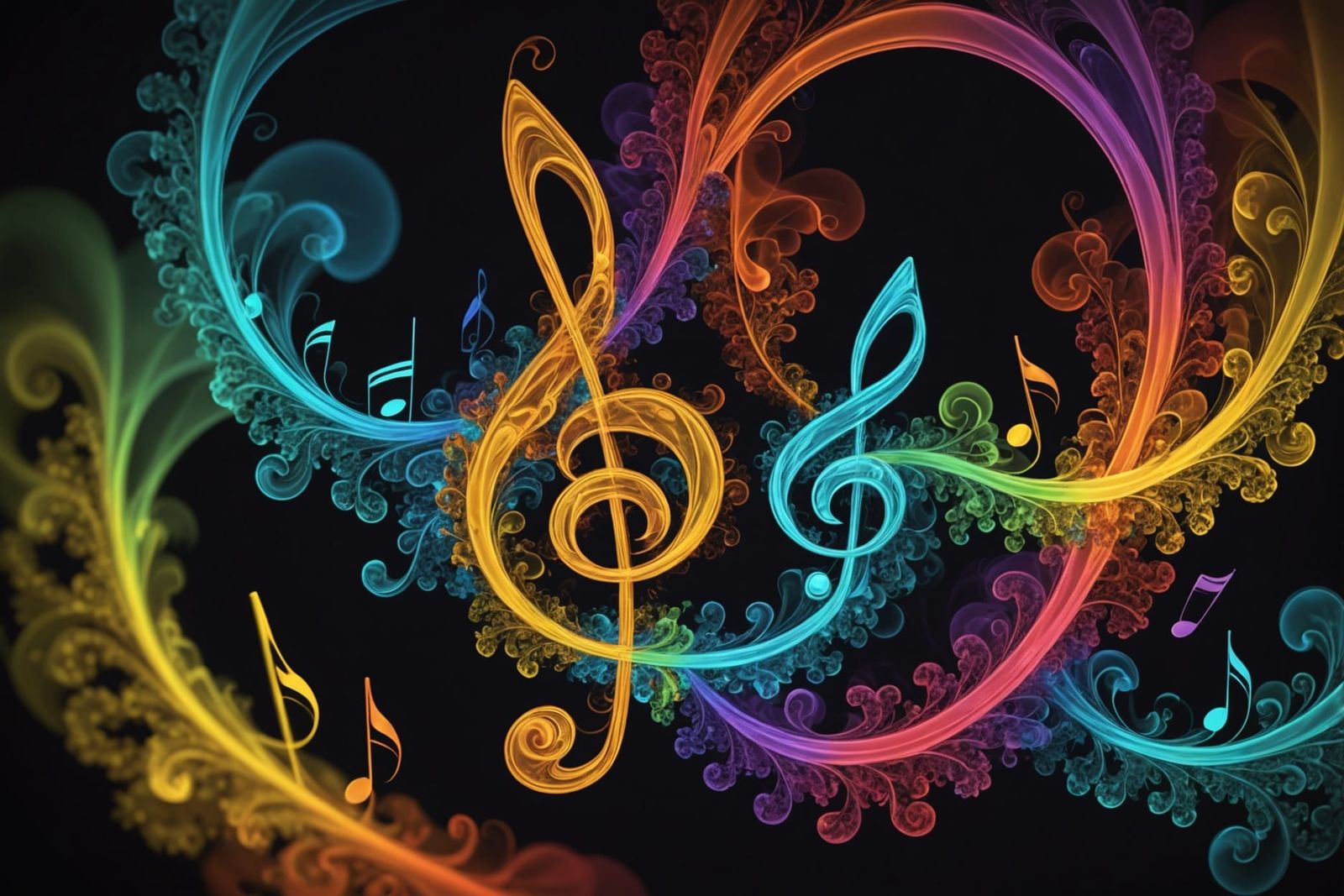 Fractal Music Notes in Multicolored Smoke