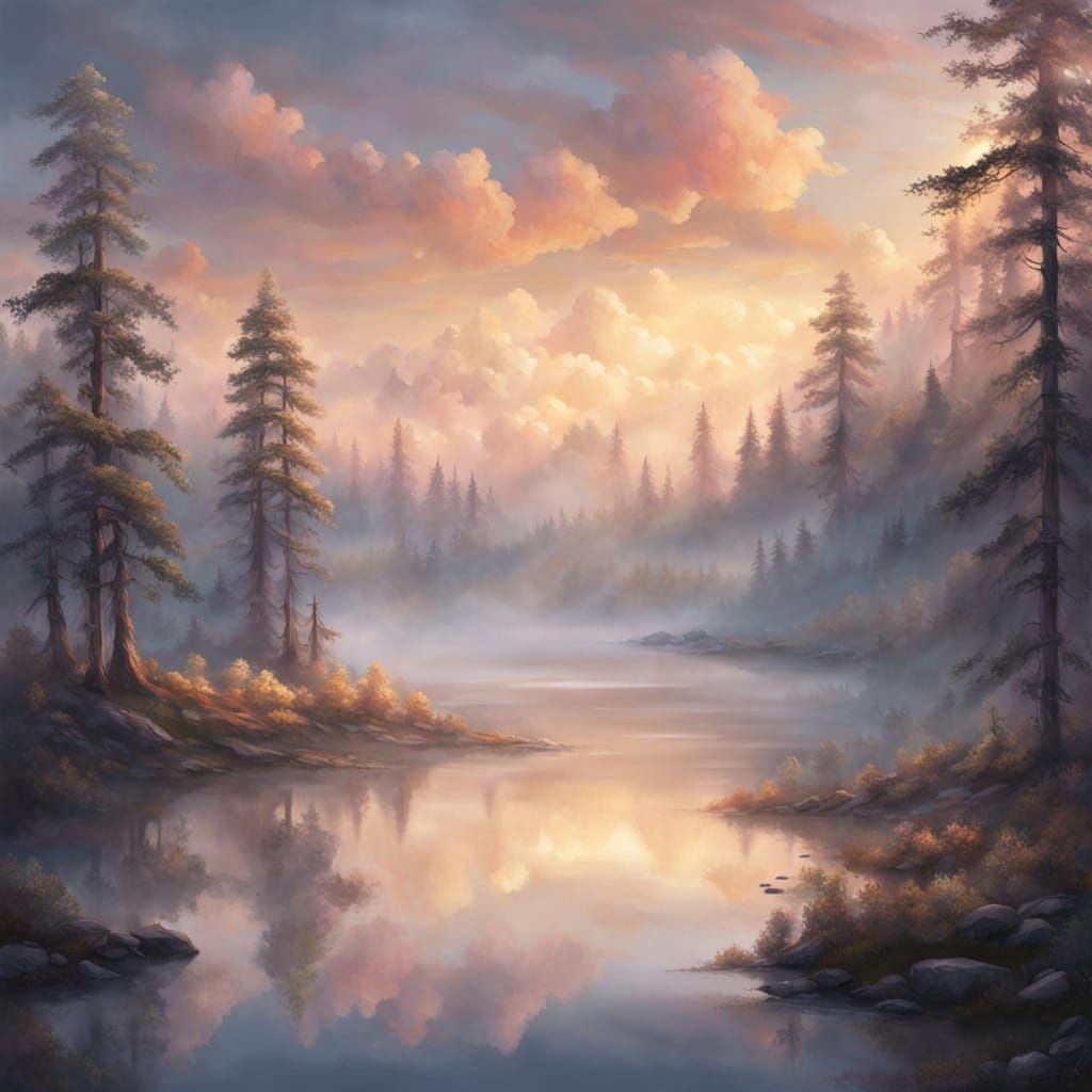 Ethereal Fantasy Landscape in Soft Pastels