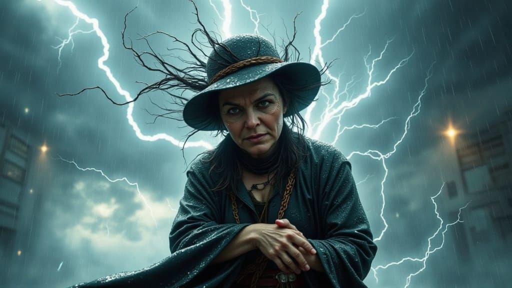 Fierce Meemaw Defies the Storm in Cinematic Hyper-Realism