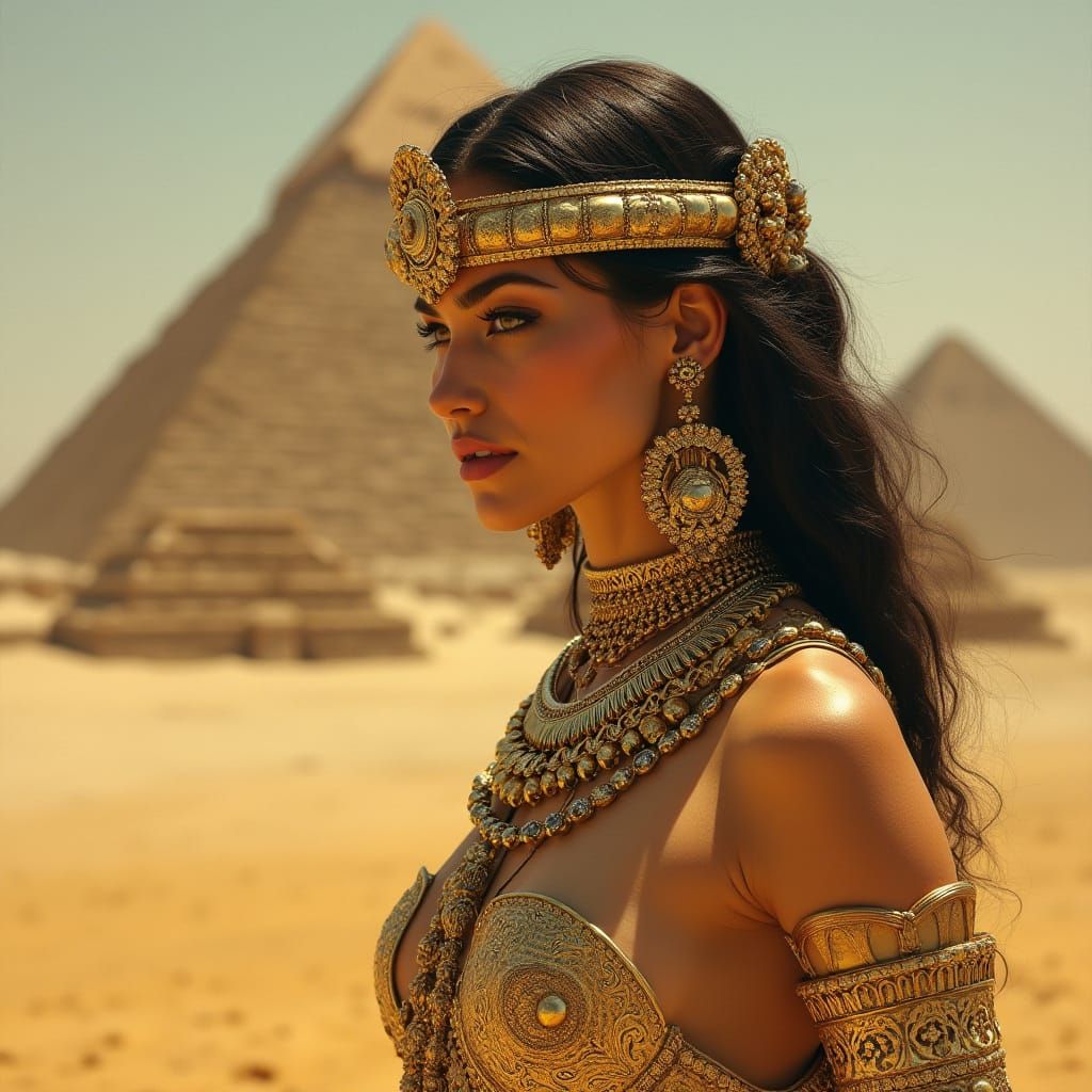 Golden Goddess Amidst Ancient Pyramids