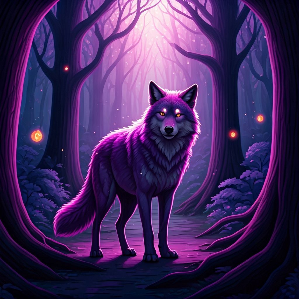 Purple Wolf in a Magical Forest