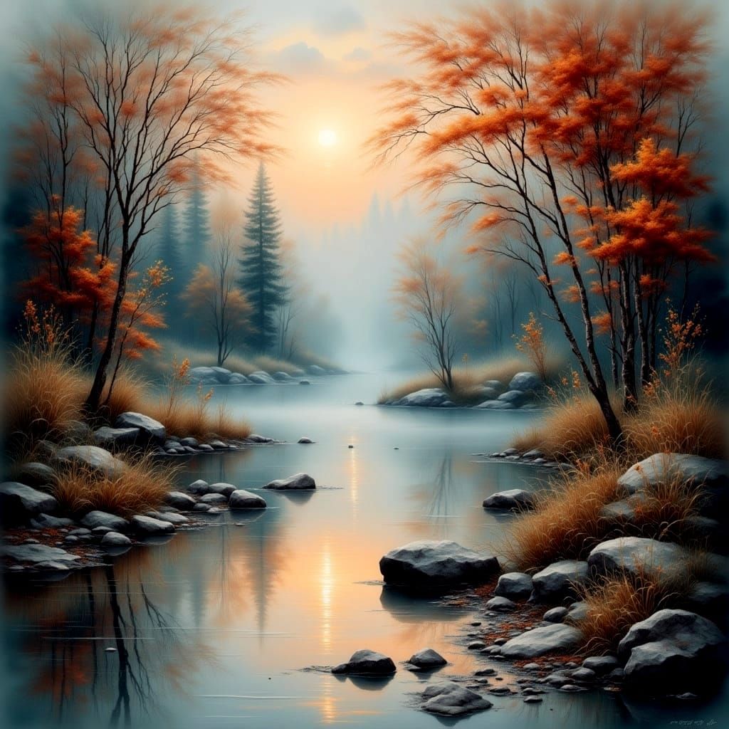 Mystical Morning in Antique Watercolor Style