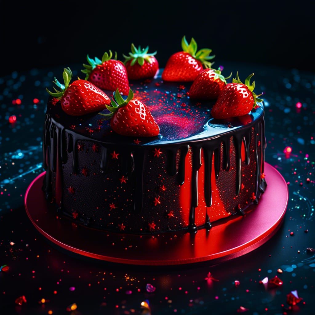 Gothic Strawberry Cake in Astral Cosmic Style