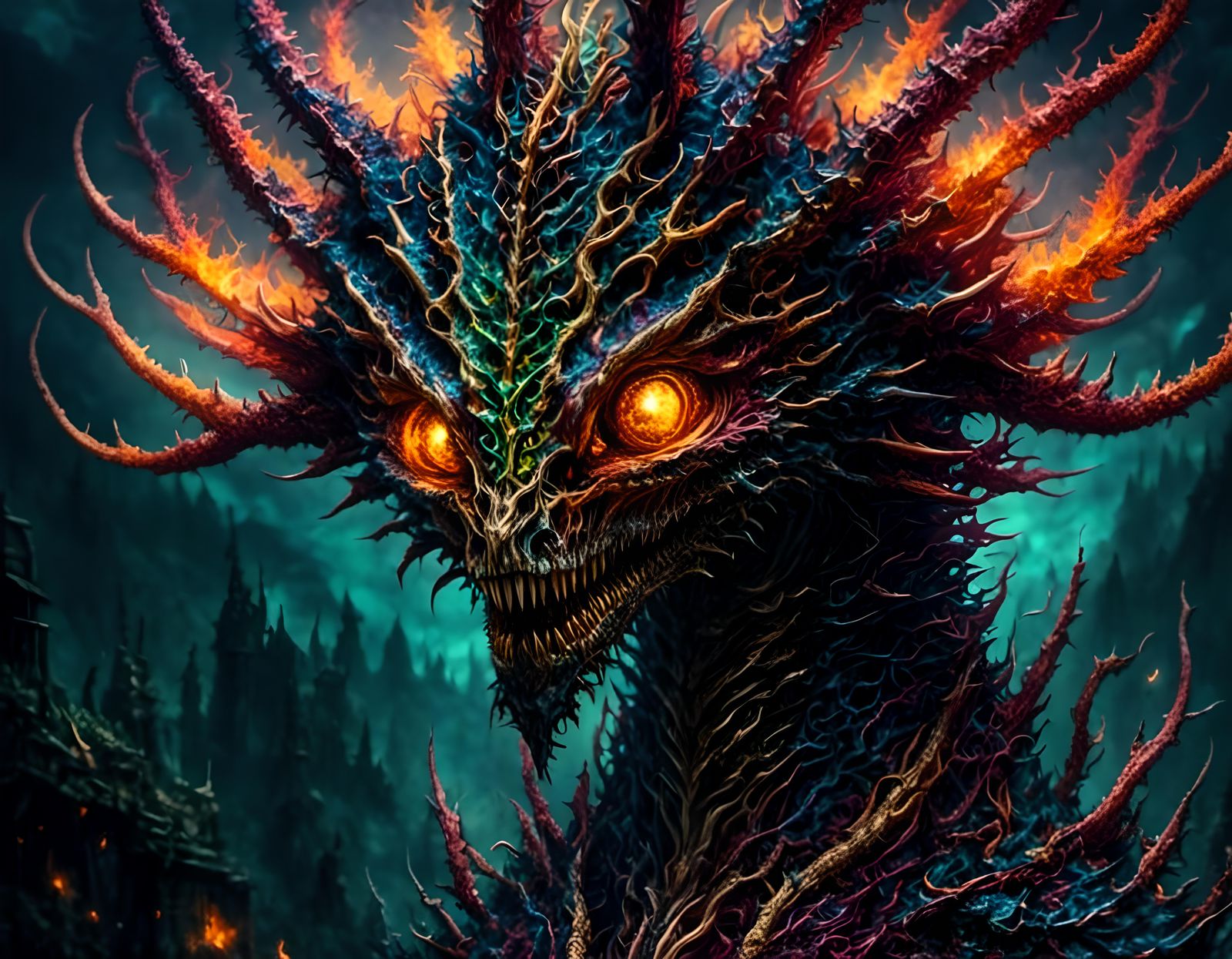 Hyperrealistic Dragon in a Dramatic Setting