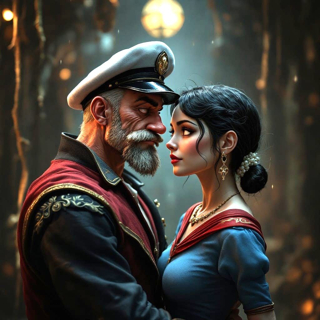 Vibrant Head-and-Shoulders Portrait of Popeye and Olive Oyl ...