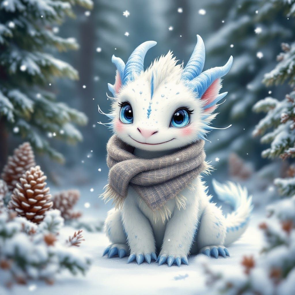 Winter Dragon in Whimsical Illustrative Style