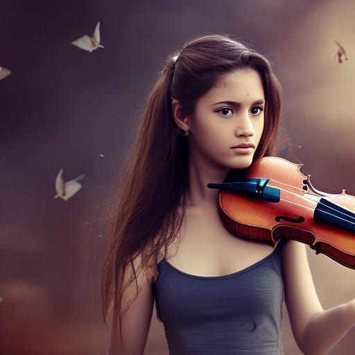 Mexican Girl with Violin: Digital Matte Painting