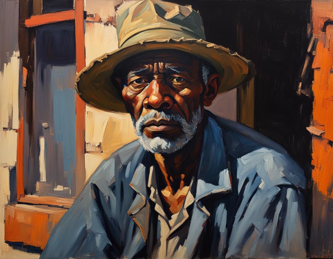 Expressionist Portrait of Laborer in Oil Painting Style