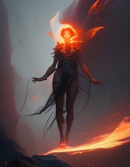 Science and Fire Goddess: Dark Fantasy Art