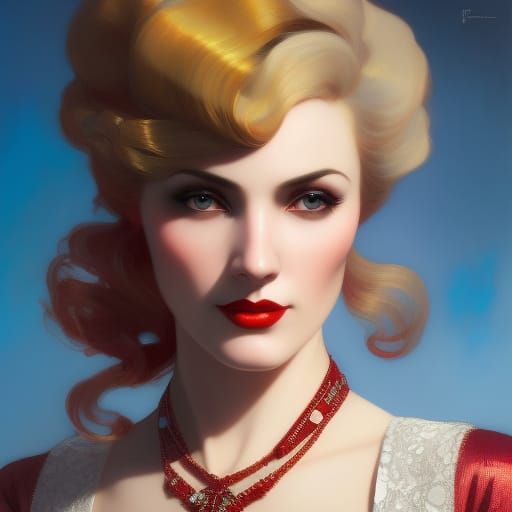 1920s Femme Fatale Portrait in Art Nouveau Style
