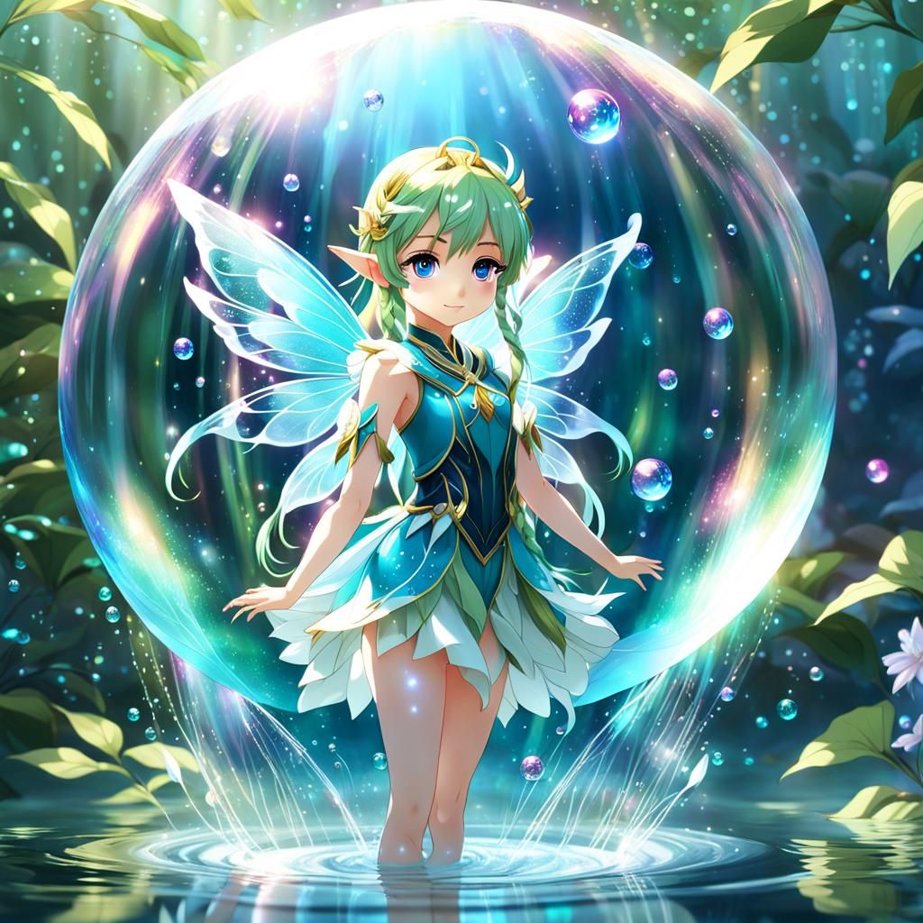 Ethereal Elven Fairy in Iridescent Water Bubble
