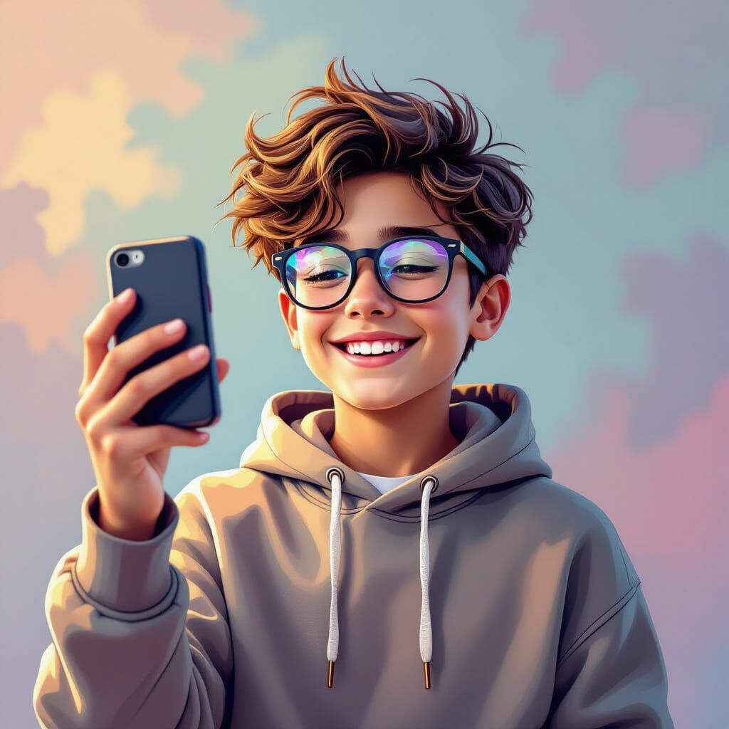 Trendy Boy Selfie with Vibrant Lighting
