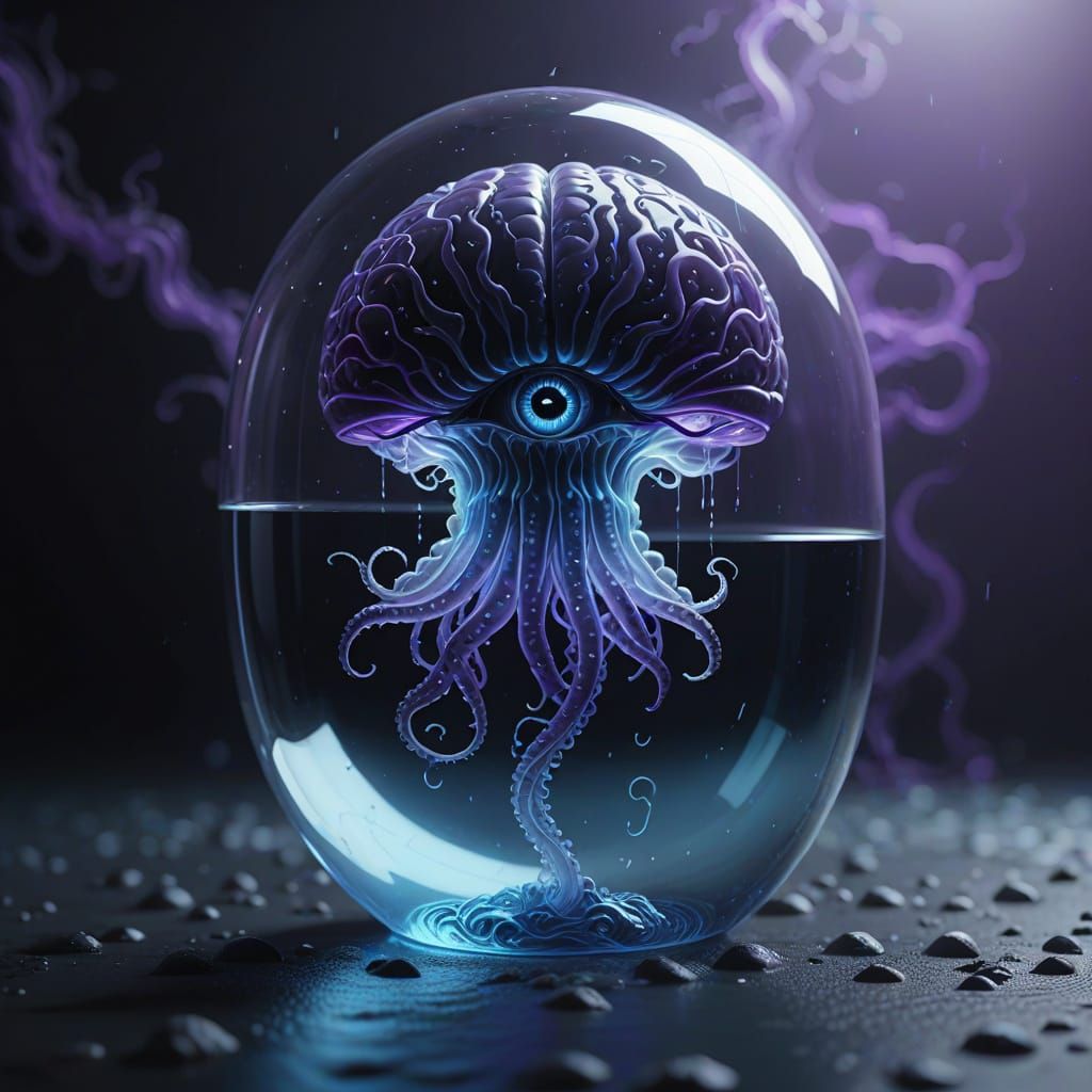 Glass 'A' with Brain in Dark Fantasy Style