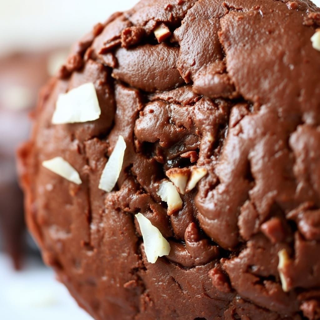 Chocolate Coconut Brownie Close-Up with Shallow Depth of Fie...