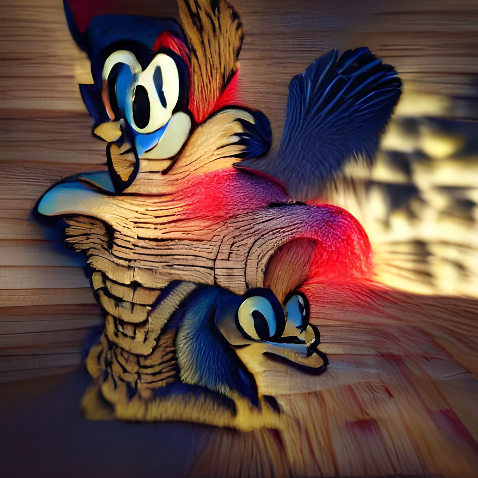 Woody Woodpecker Woodcut with Volumetric Lighting