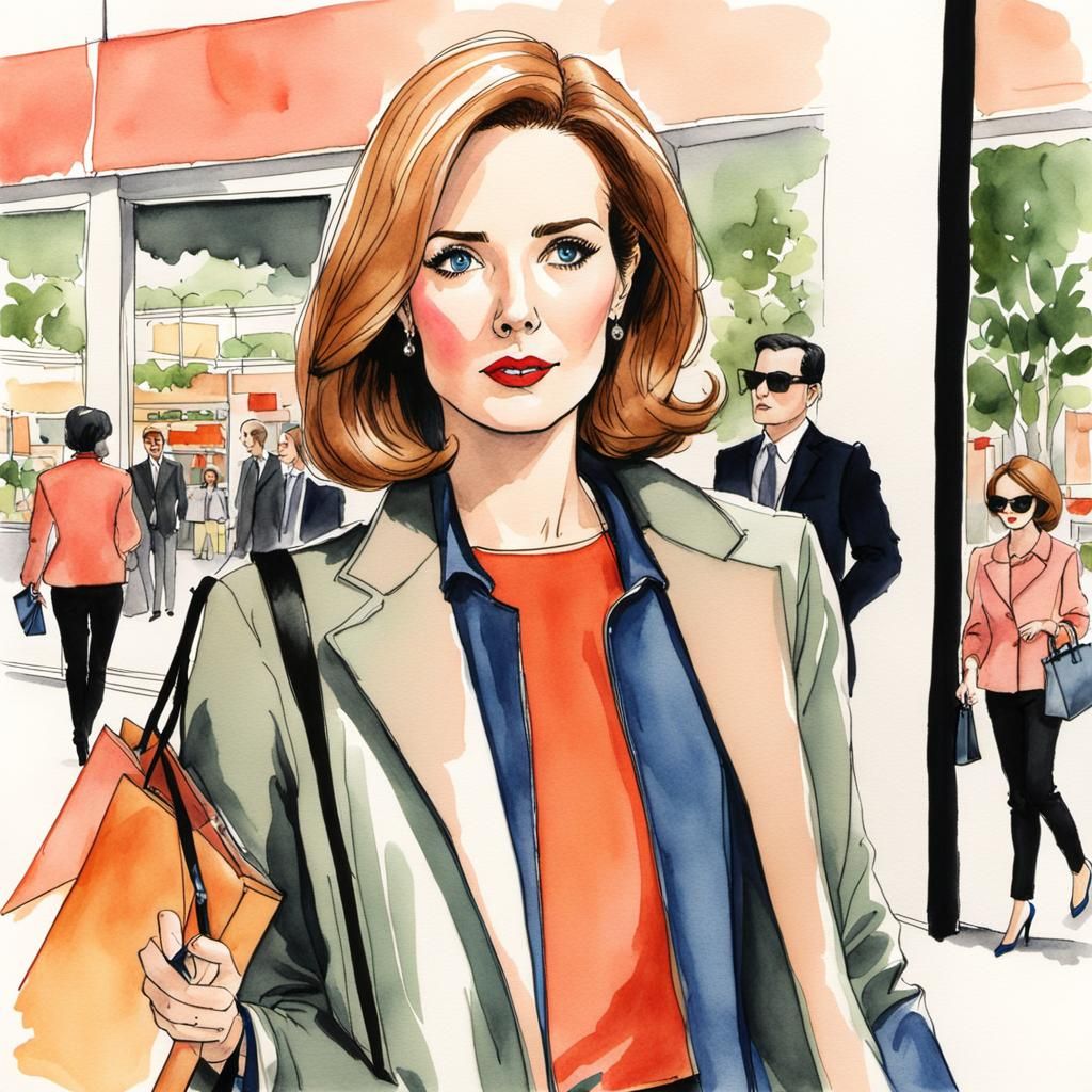 Dana Scully Shops: Cartoon Watercolor Portrait