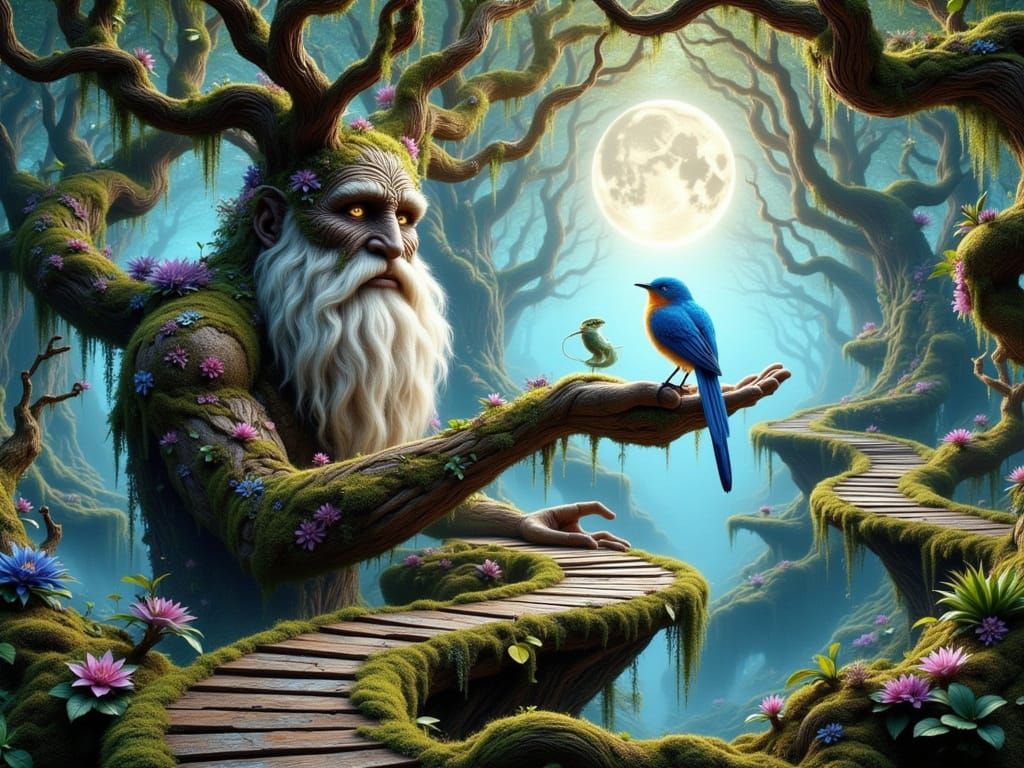 Wise Tree Ent in Surreal Fantasy Environment