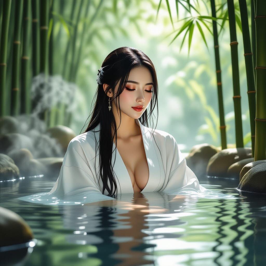 Japanese Woman in Onsen, Renaissance Style