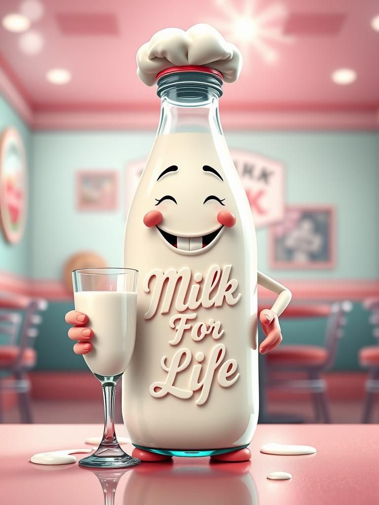 Retro Milk Bottle Diner Character in 1950s Style