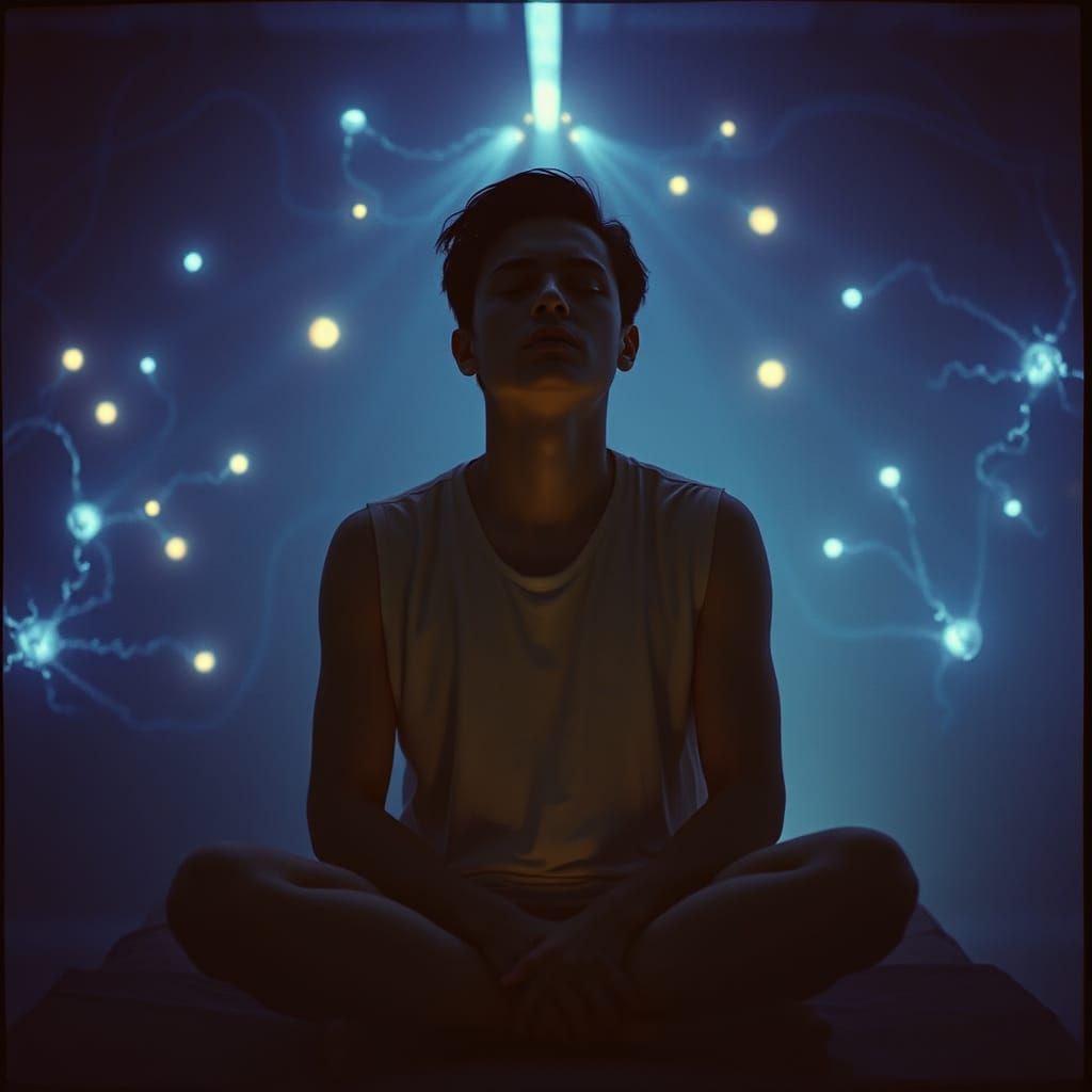 Meditative Figure in a Dreamlike Brain Interior