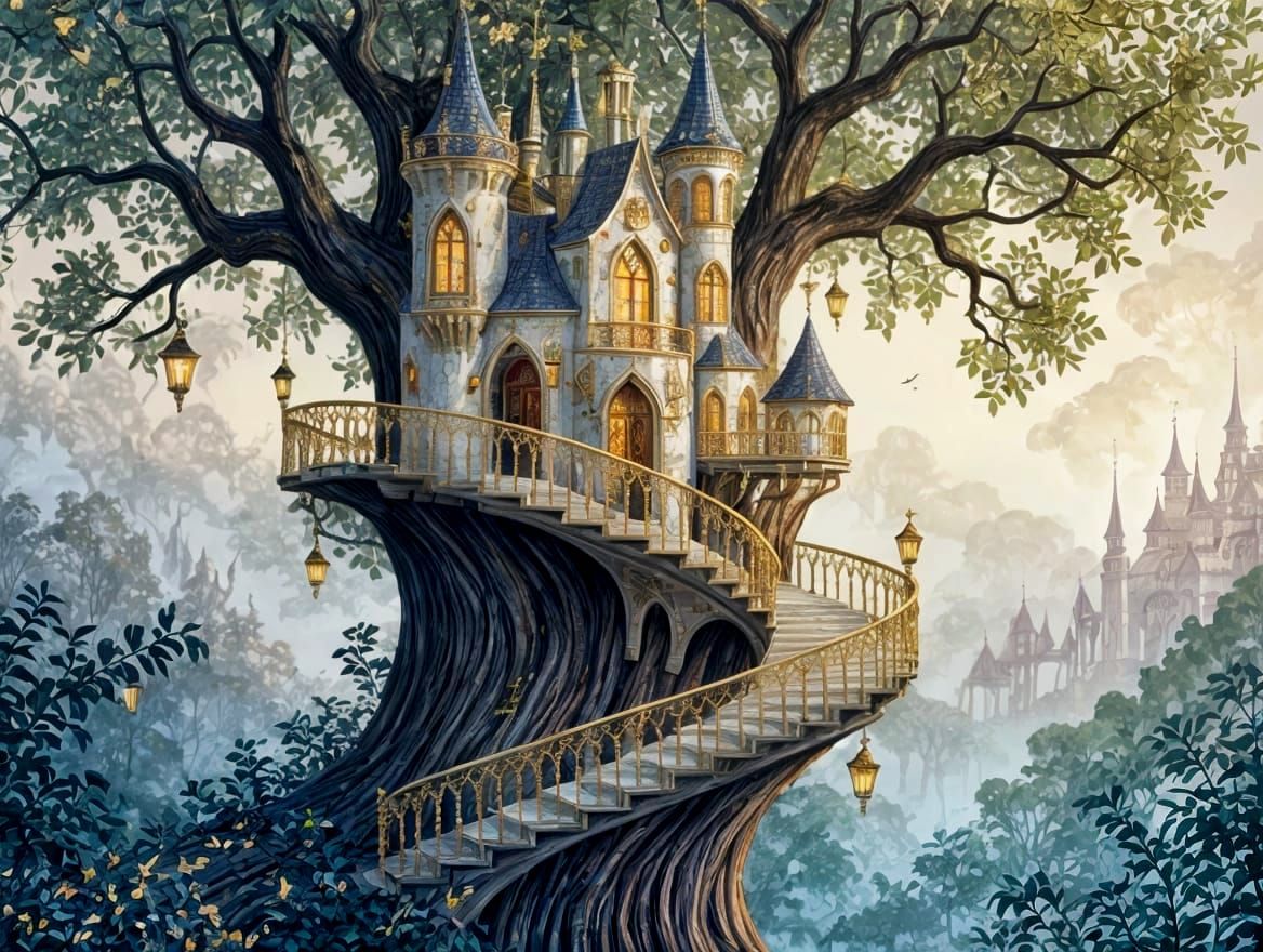 Enchanted Glass Treehouse in Pastel Wonderland