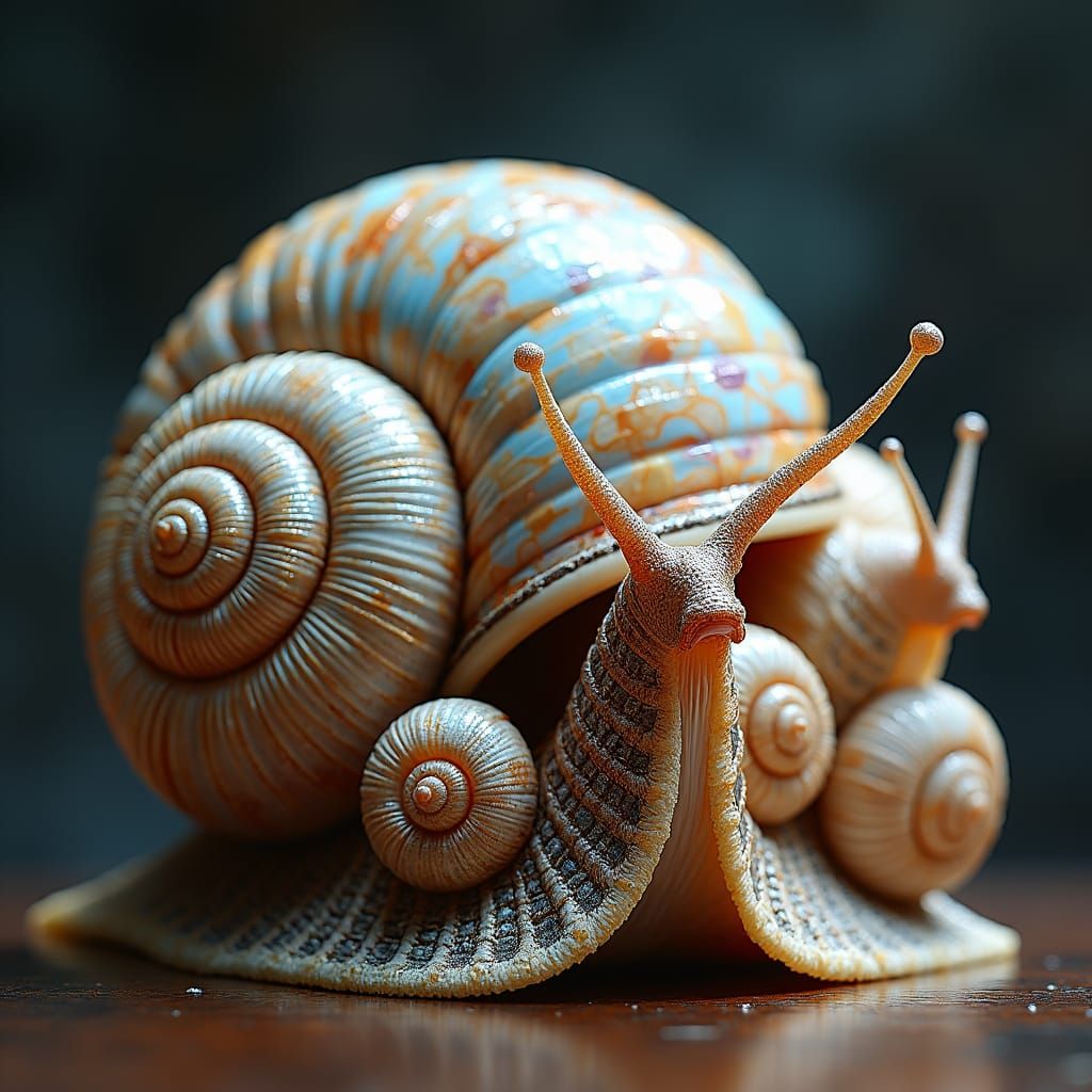 Hyperrealistic Snails with Iridescent Mother-of-Pearl Shells