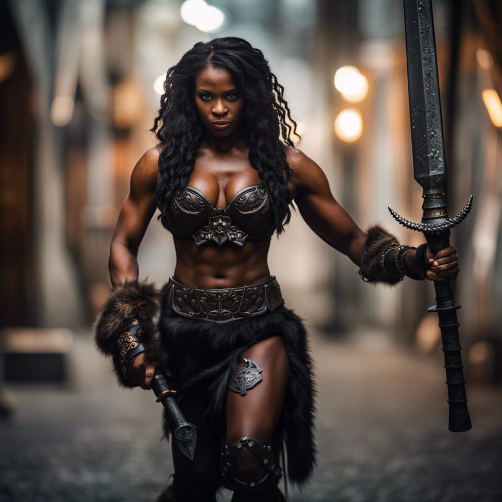 Muscular Barbarian Woman with Large Weapon