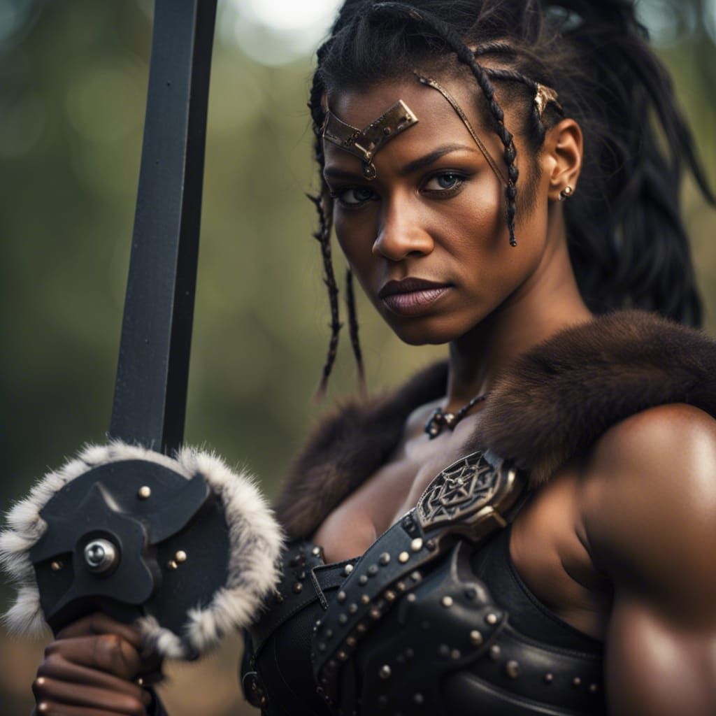 Muscular Barbarian Woman with Weapon: Professional Photo