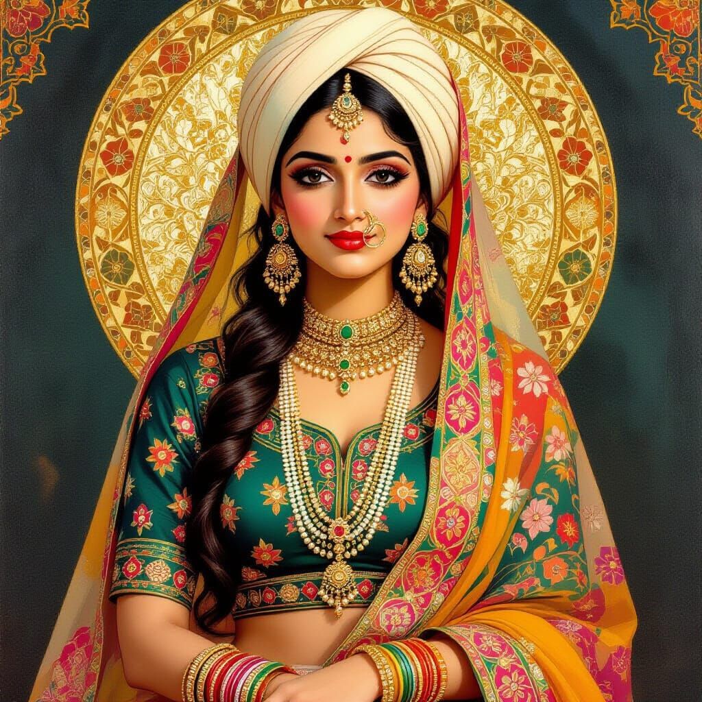 Sikh Woman Portrait in Raja Ravi Varma Style