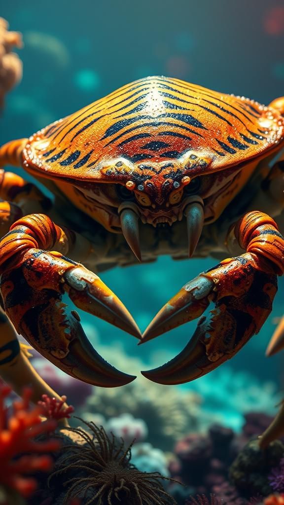 Majestic Tiger-Crab Hybrid in Splash Art Style
