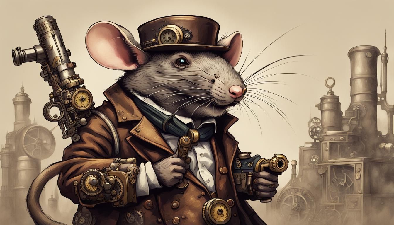 Steampunk Rat Gunslinger in Detailed Gear
