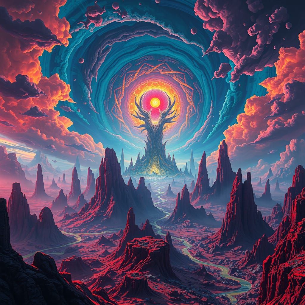 Apocalyptic Dreamscape in Vibrant, Surreal Colors