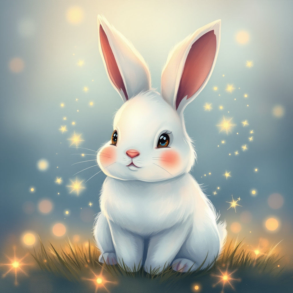 Whimsical Rabbit with Shimmering Light, Dreamy Art