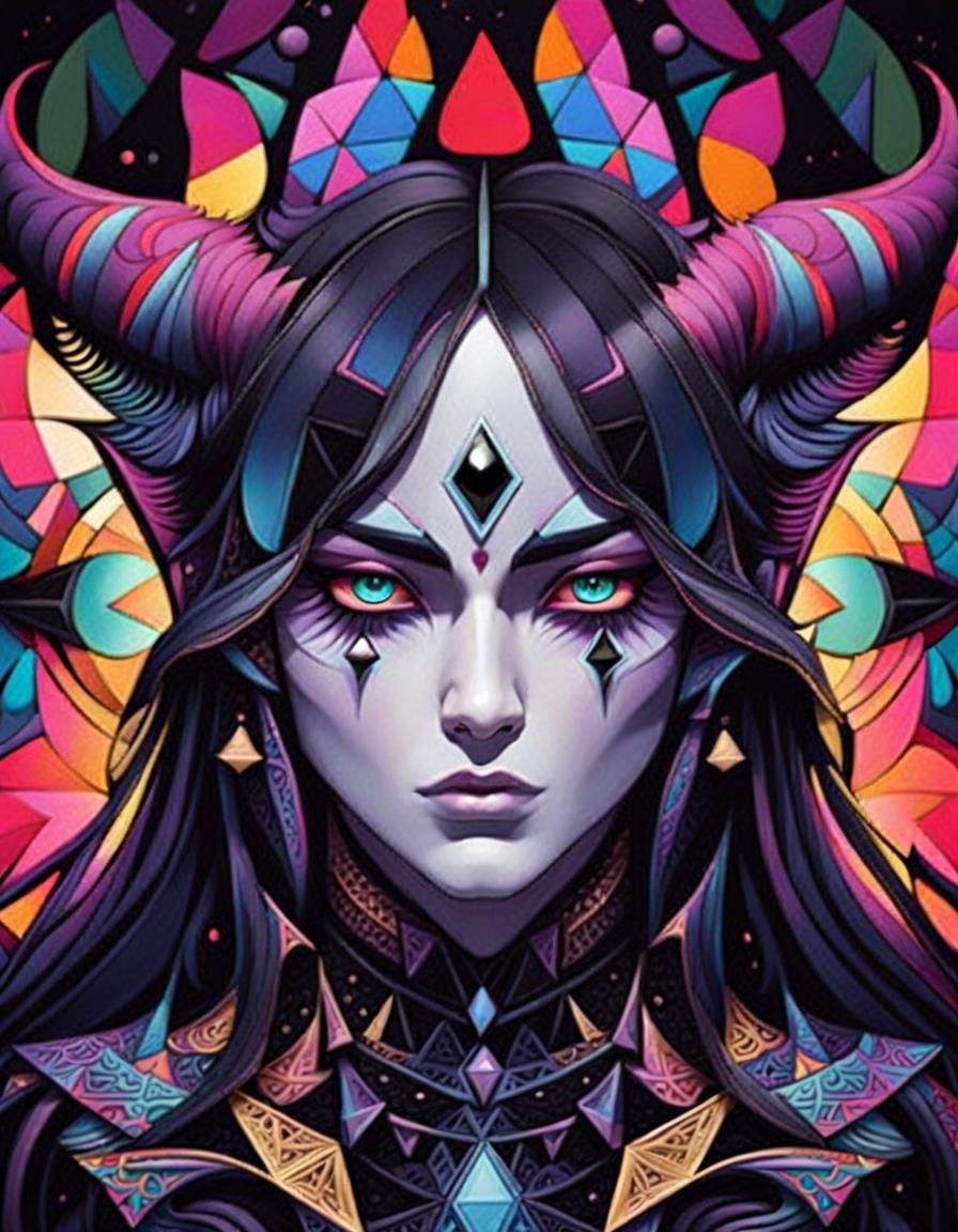 Geometric Devil Prince with Tears: Psychedelic Art