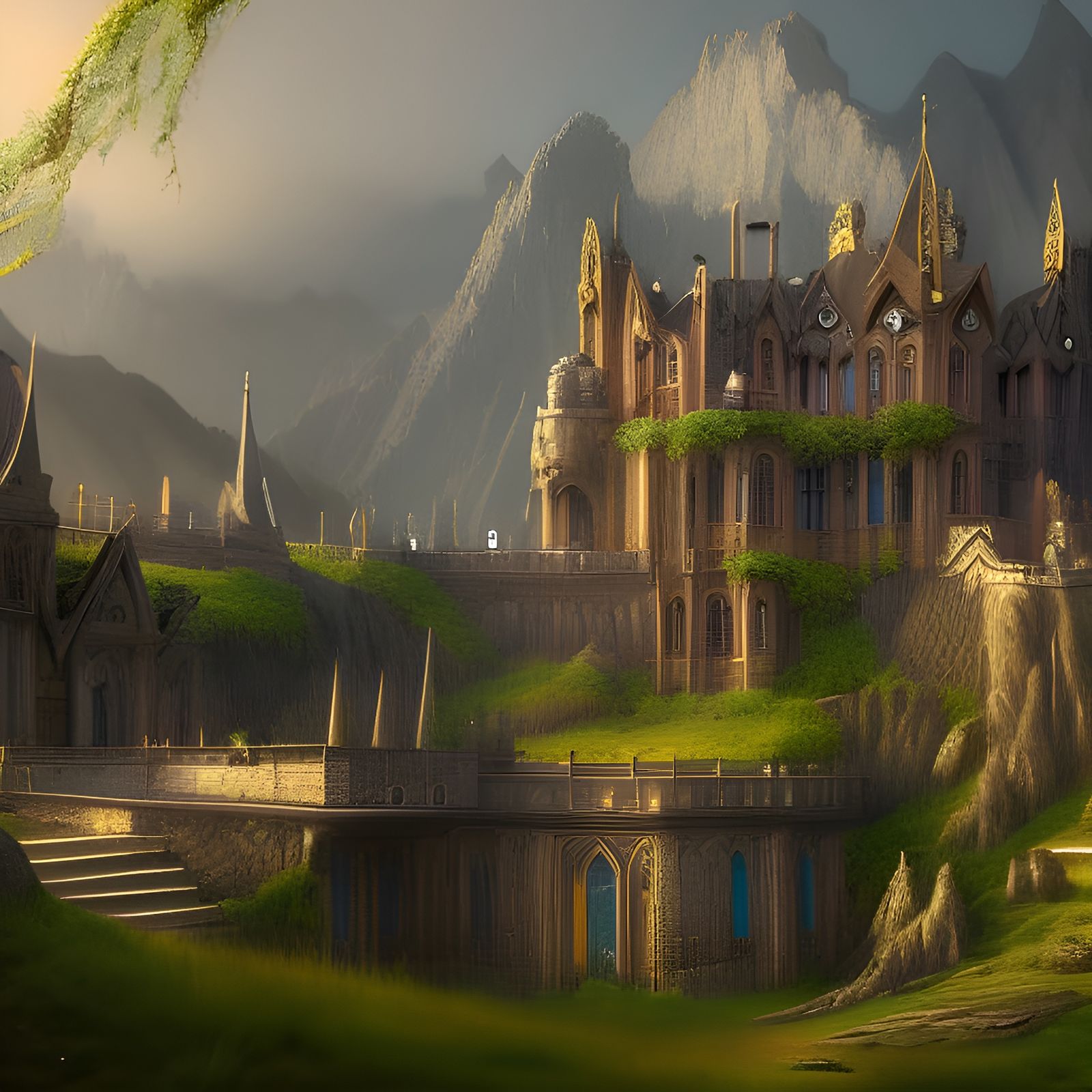 Elven Castle in Plains: Detailed Matte Painting
