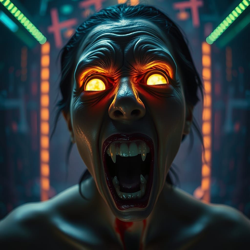 Creepy Woman Screaming in a Holographic Nightmare