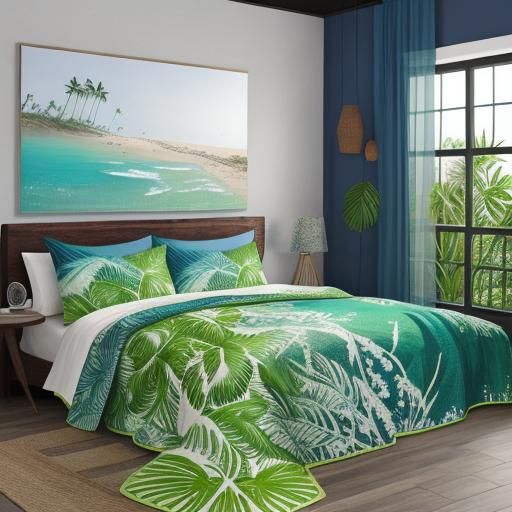Tropical Beach Embroidery Art in RGB Colors