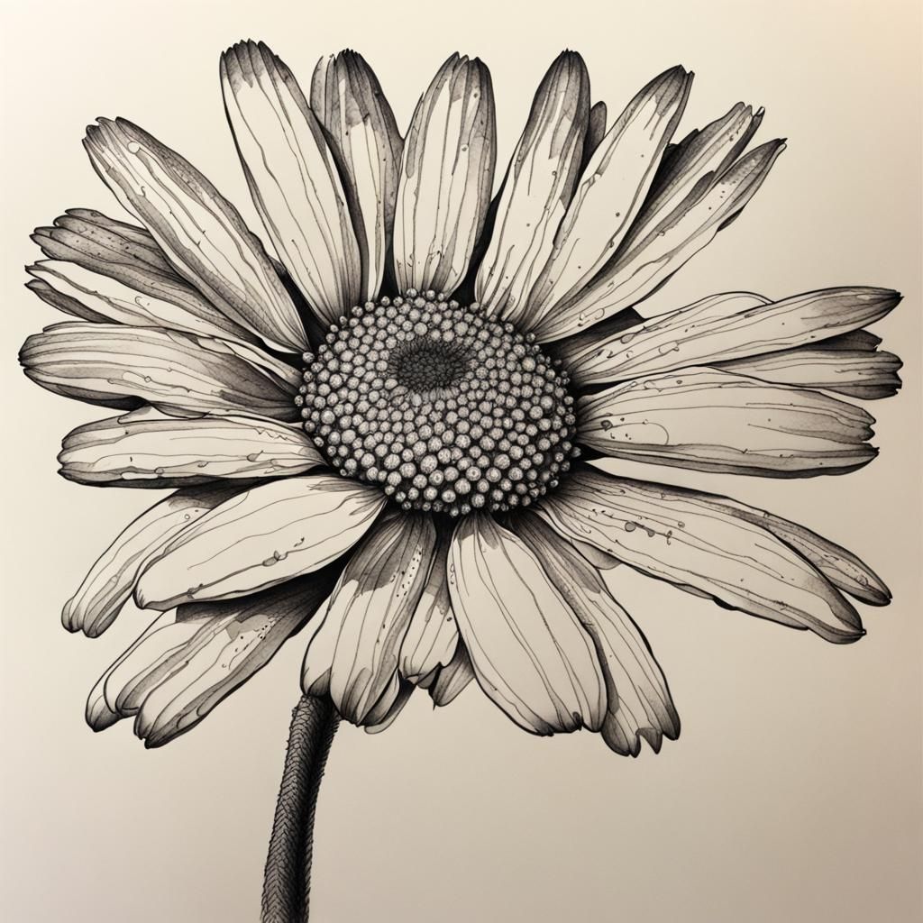 Elegant Botanical Ink Drawing of a Daisy