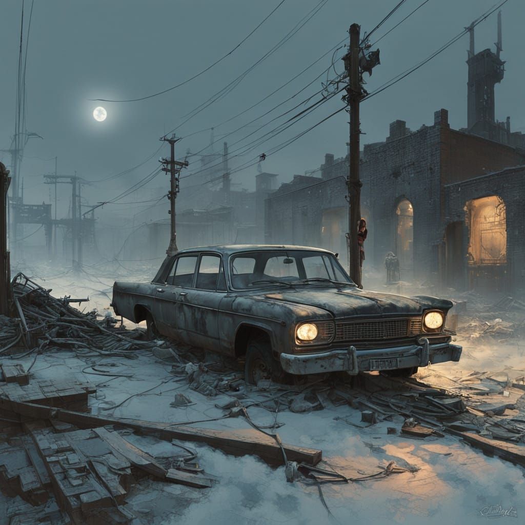 Surreal Goth Model Sits Amongst Post-Apocalyptic Ruins in Da...