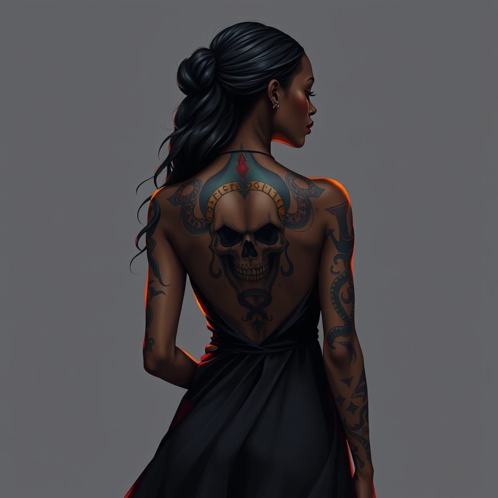 Surreal African Goddess with Futuristic Tribal Tattoo