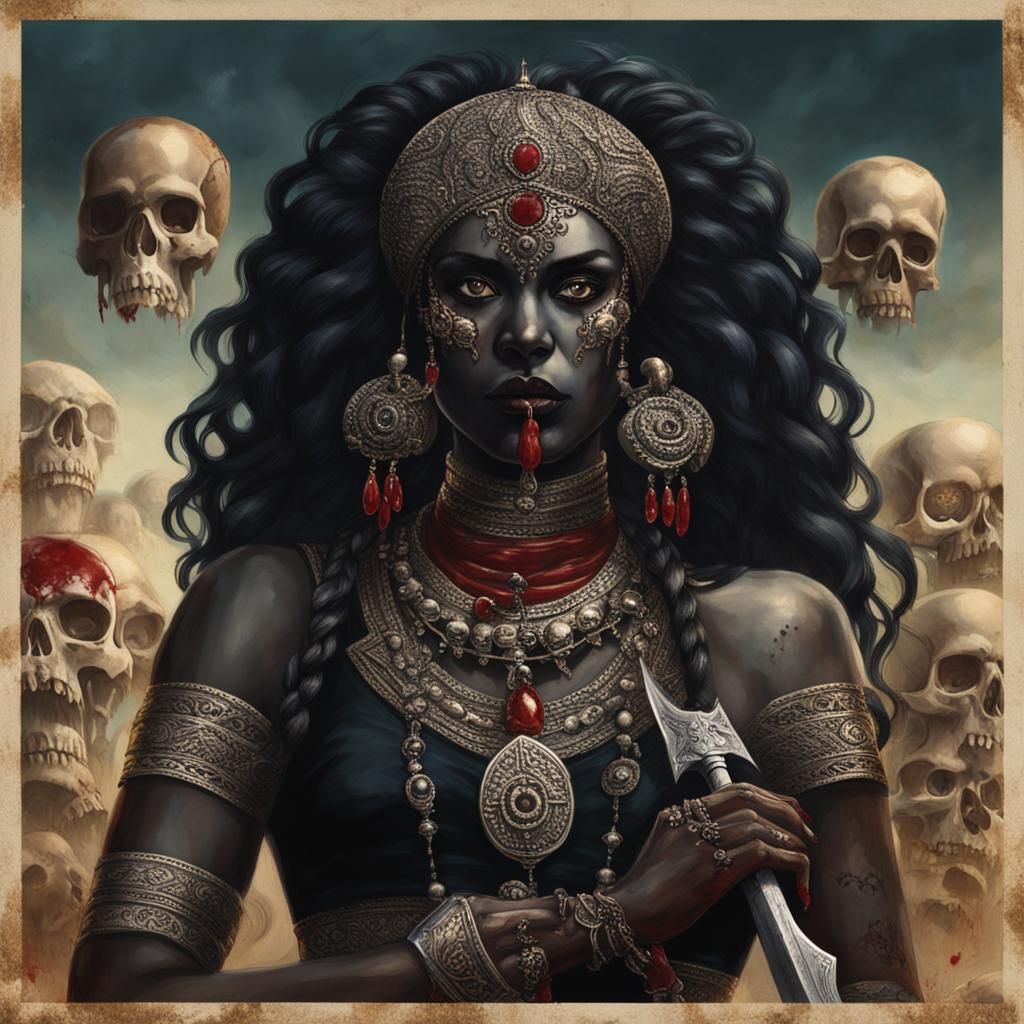 Kali: Black Goddess with Scimitar, Vintage Style
