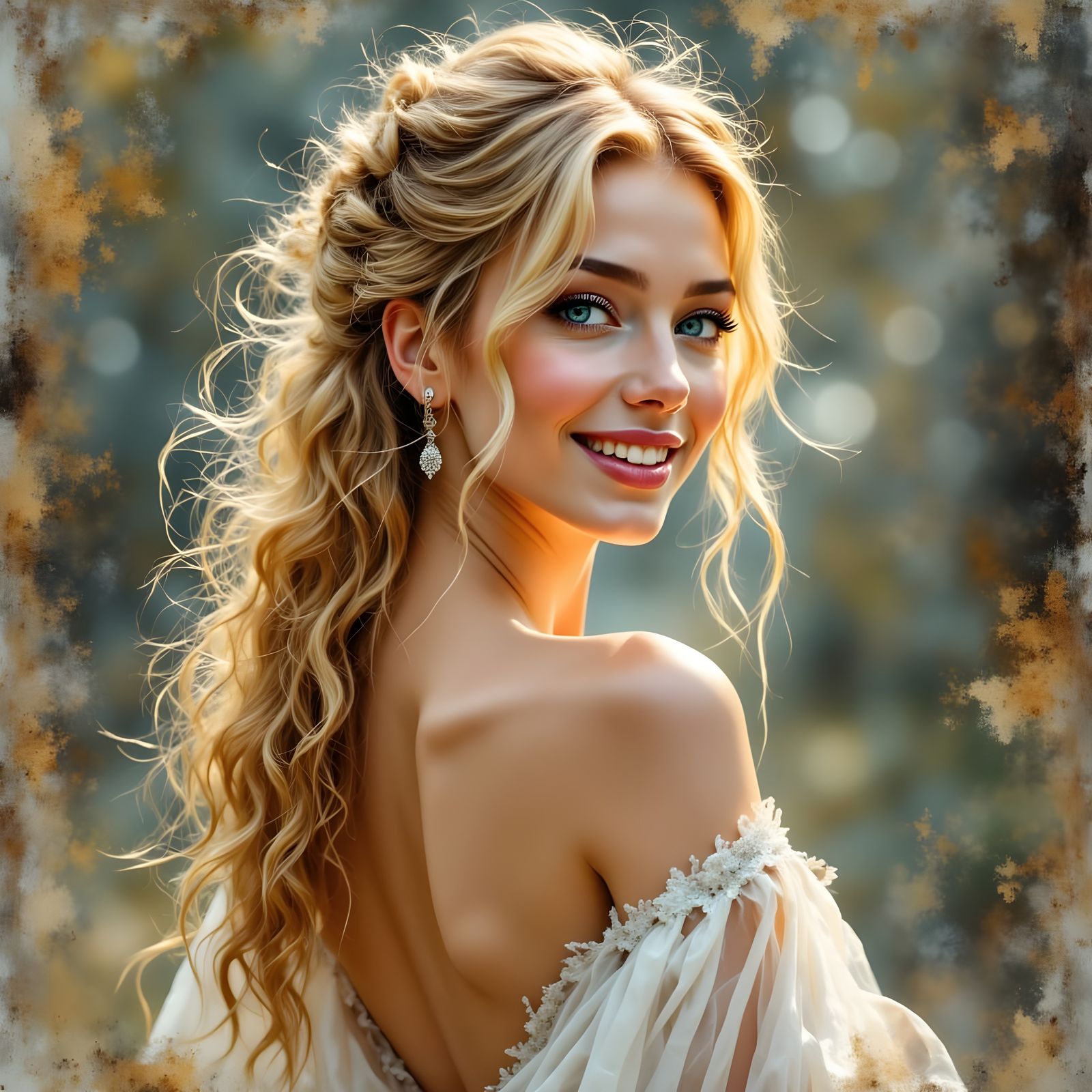 Goddess Portrait with Watercolor Effects as Digital Art