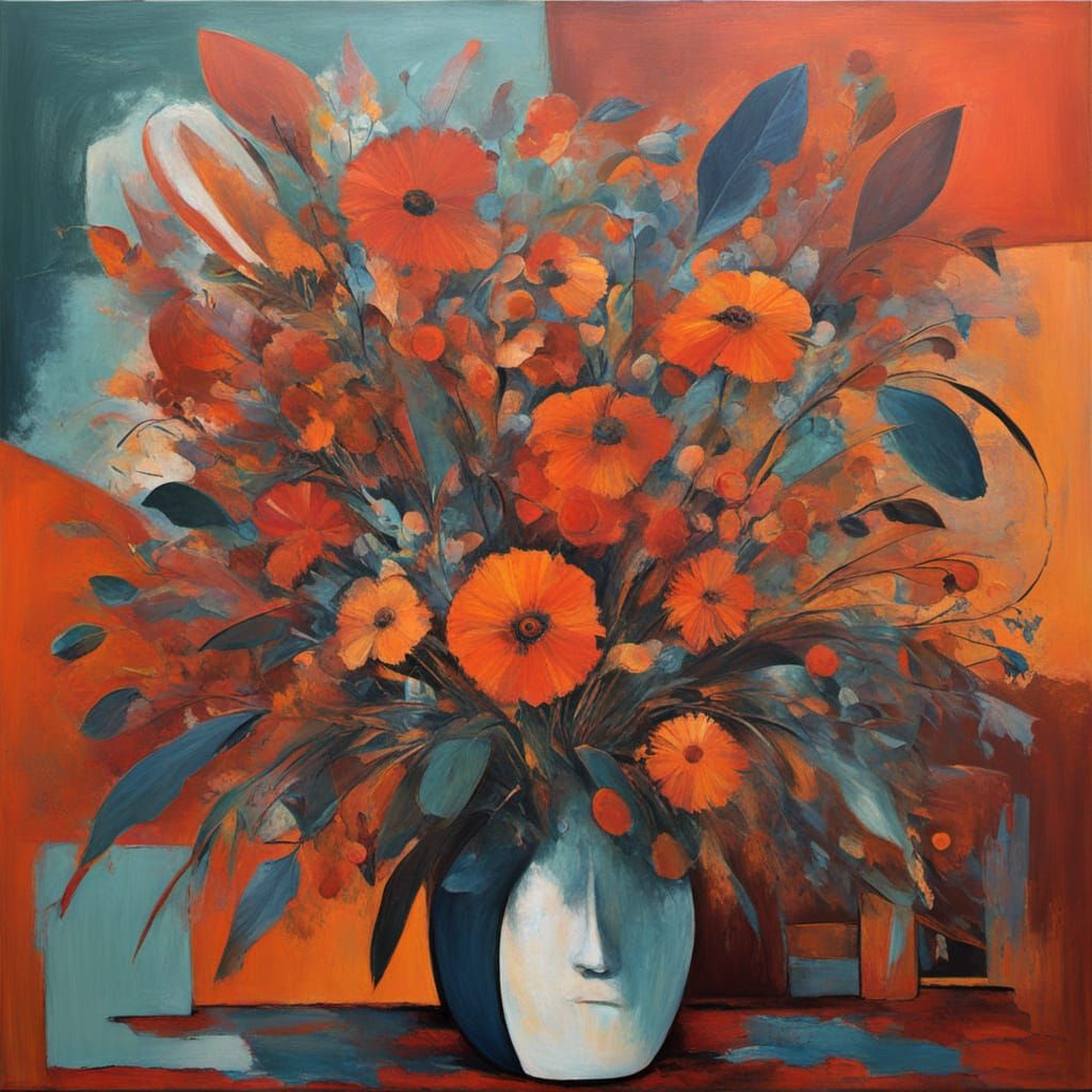Surreal Abstract Bauhaus Painting of a Buccaneer Bouquet