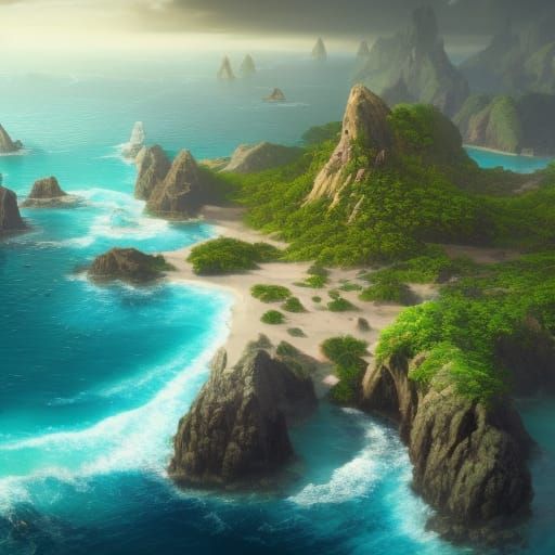 Lush Tropical Island Under Bright Sunlight