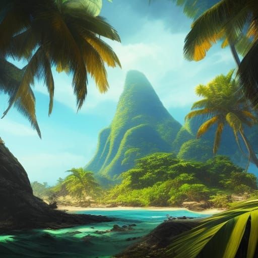 Lush Tropical Island in Turquoise Ocean