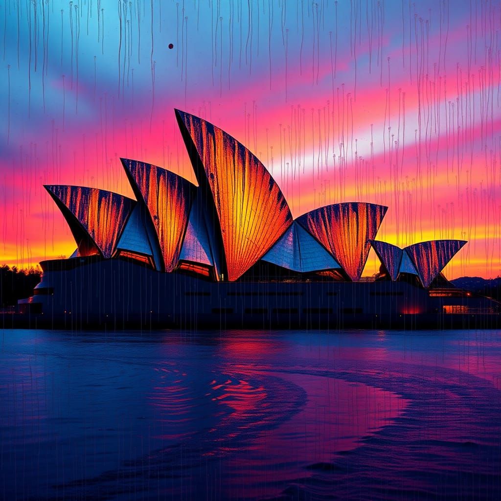 Sydney Opera House Drip Painting at Sunset