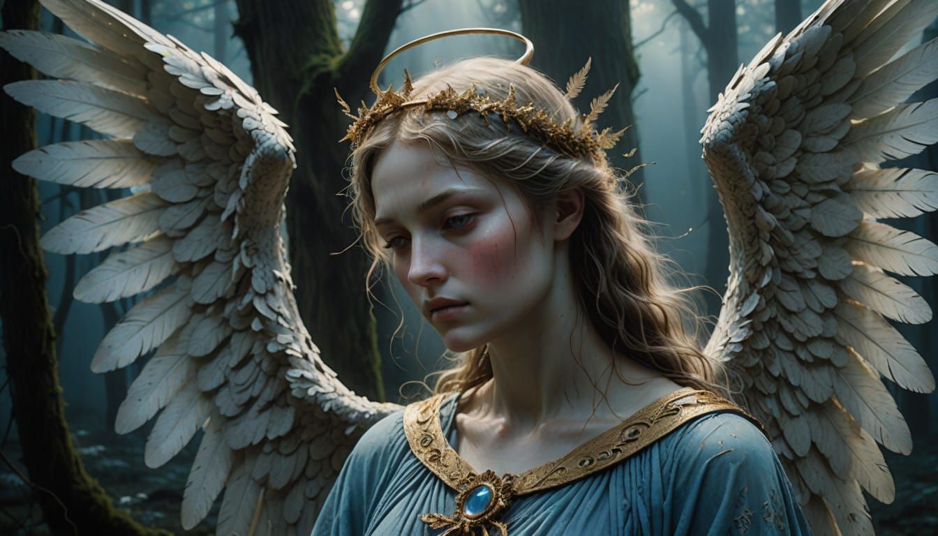 Mournful Angel in Ethereal Fog
