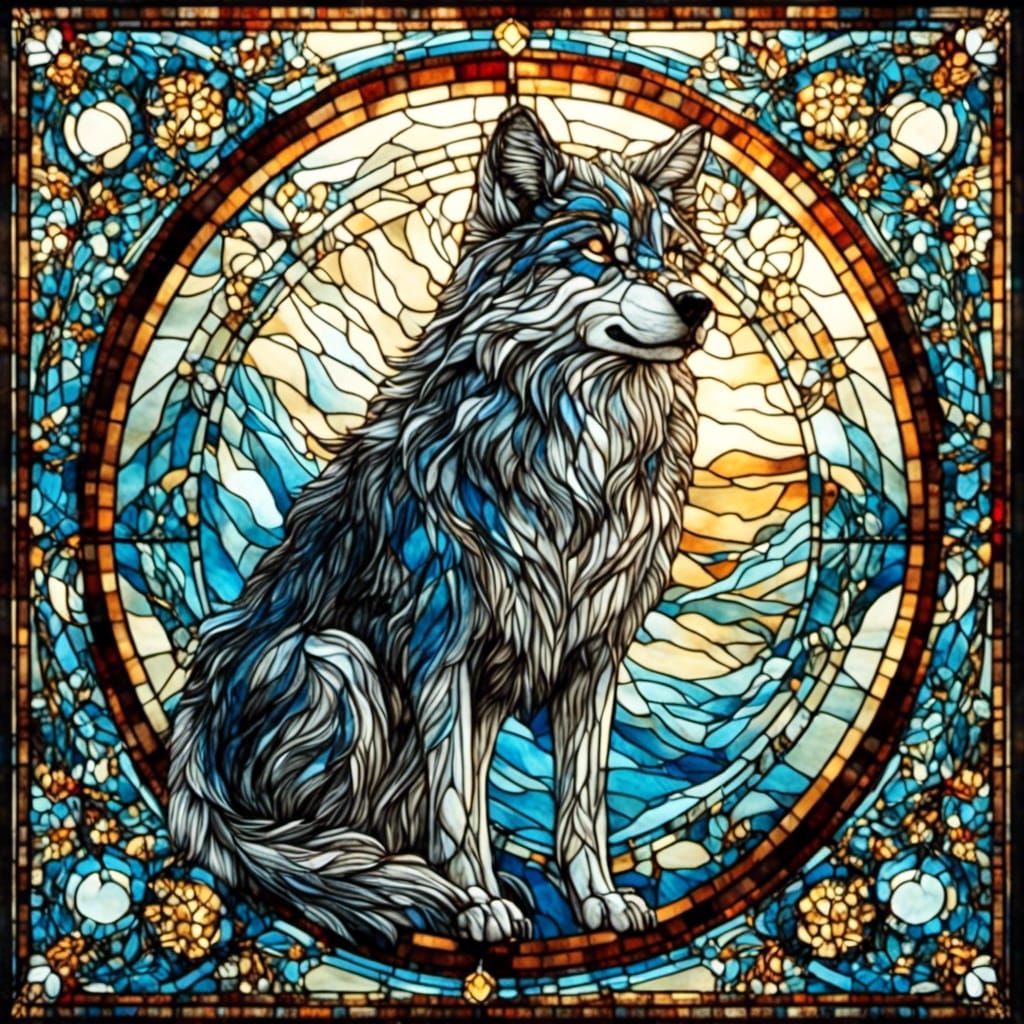 Stained Glass Wolf Illustration