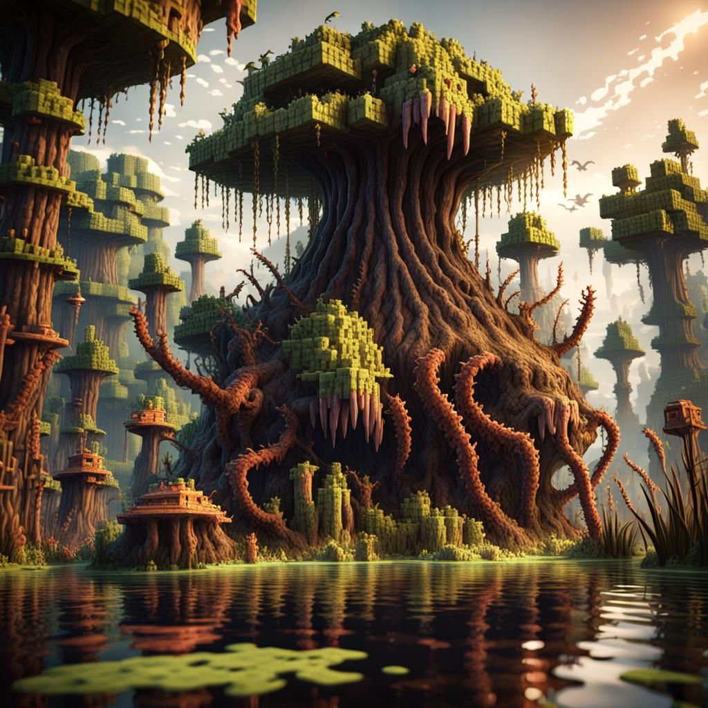 Minecraft Swamp Creatures: Detailed Matte Painting